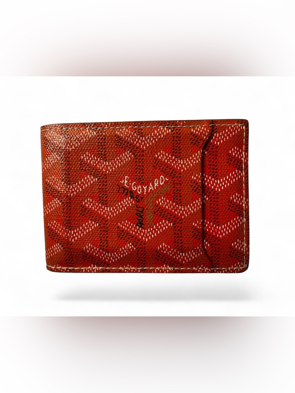 Goyard Red-Orange Card Holder with Printed Goyardine Pattern